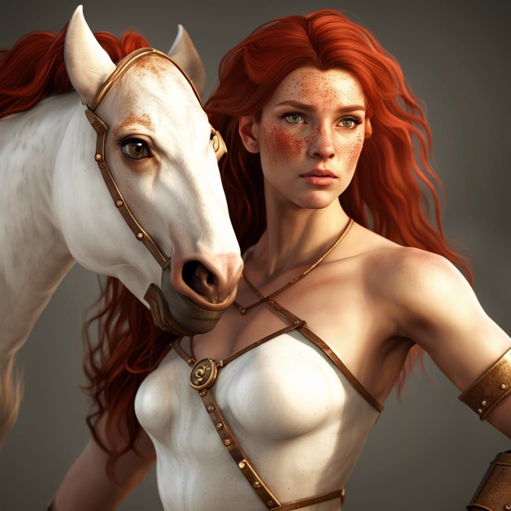 Photorealistic Female Centaur Knight in Detailed Armor