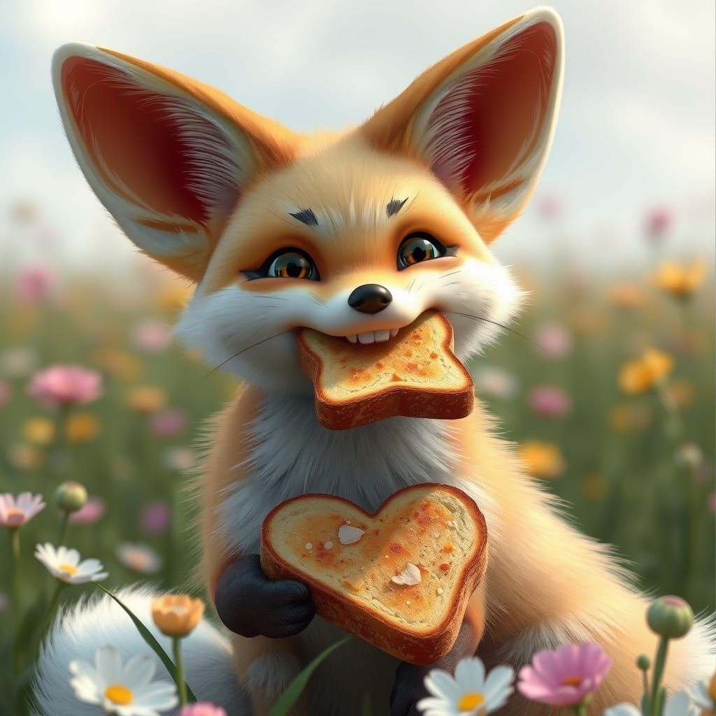 Fennec Fox with Toast: 3D Anime Art