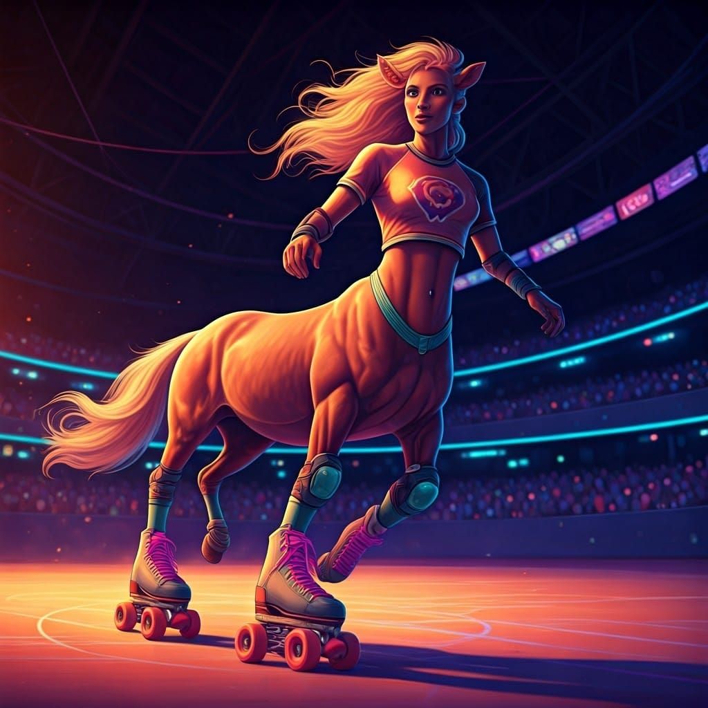 Centaur Roller Derby in Futuristic Illustration Style