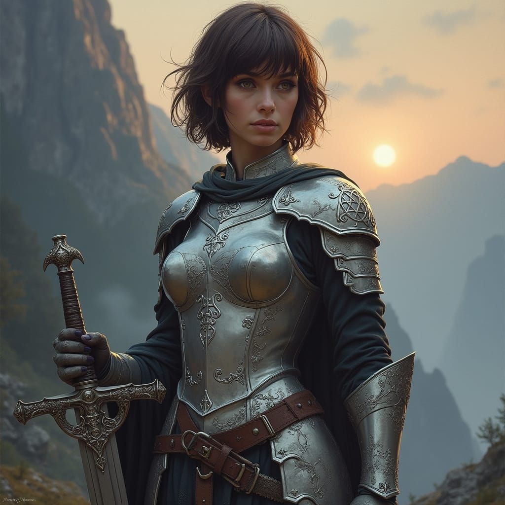 Vigilant Celtic Warrior Emerges from Misty Mountainside