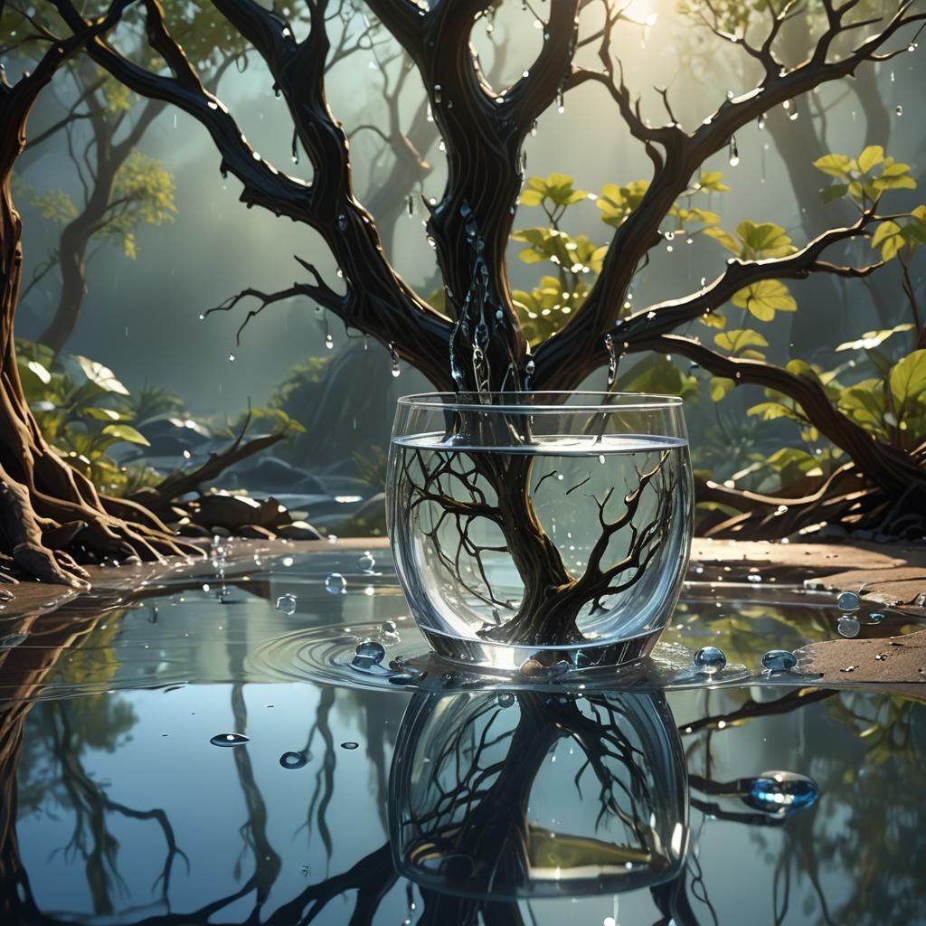 Crystal Water Glass in Fantasy Sci-Fi Environment