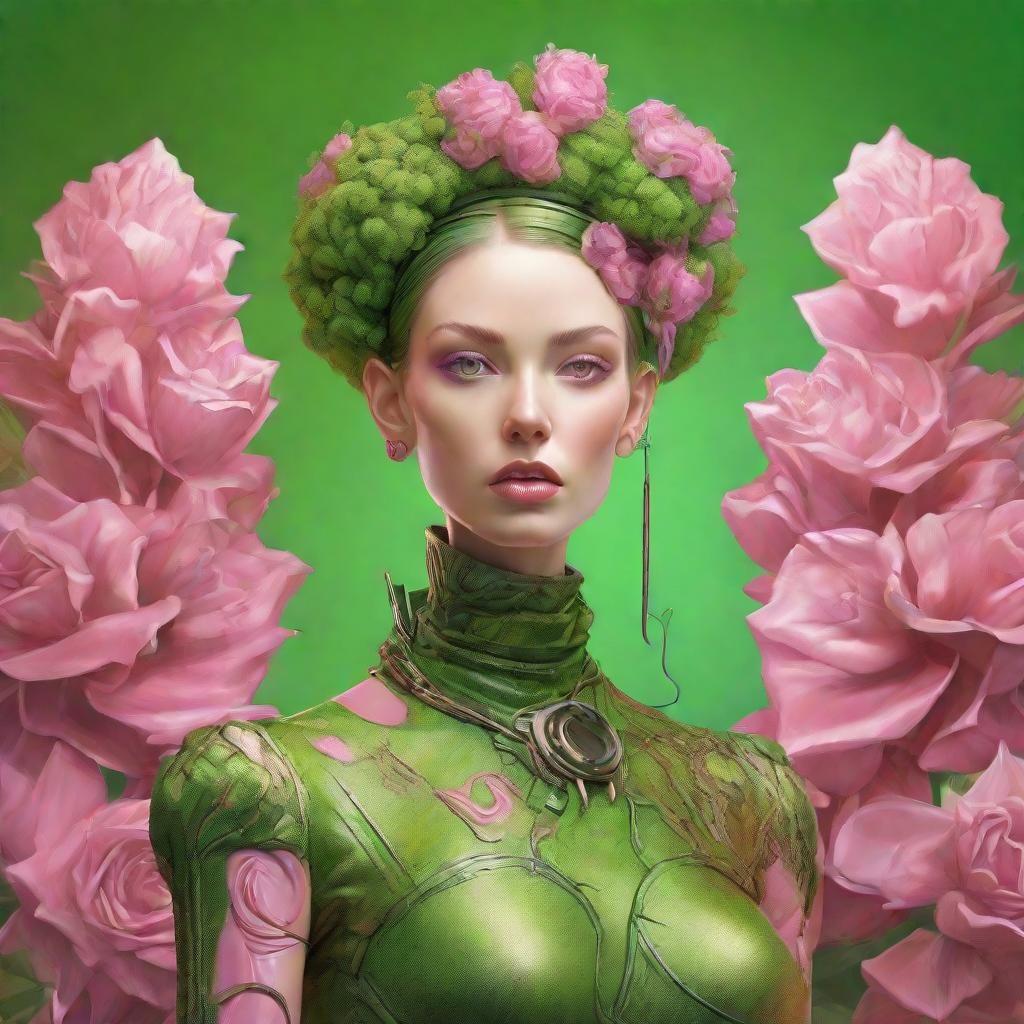 Biopunk Woman Illustration in Oil Paint Style