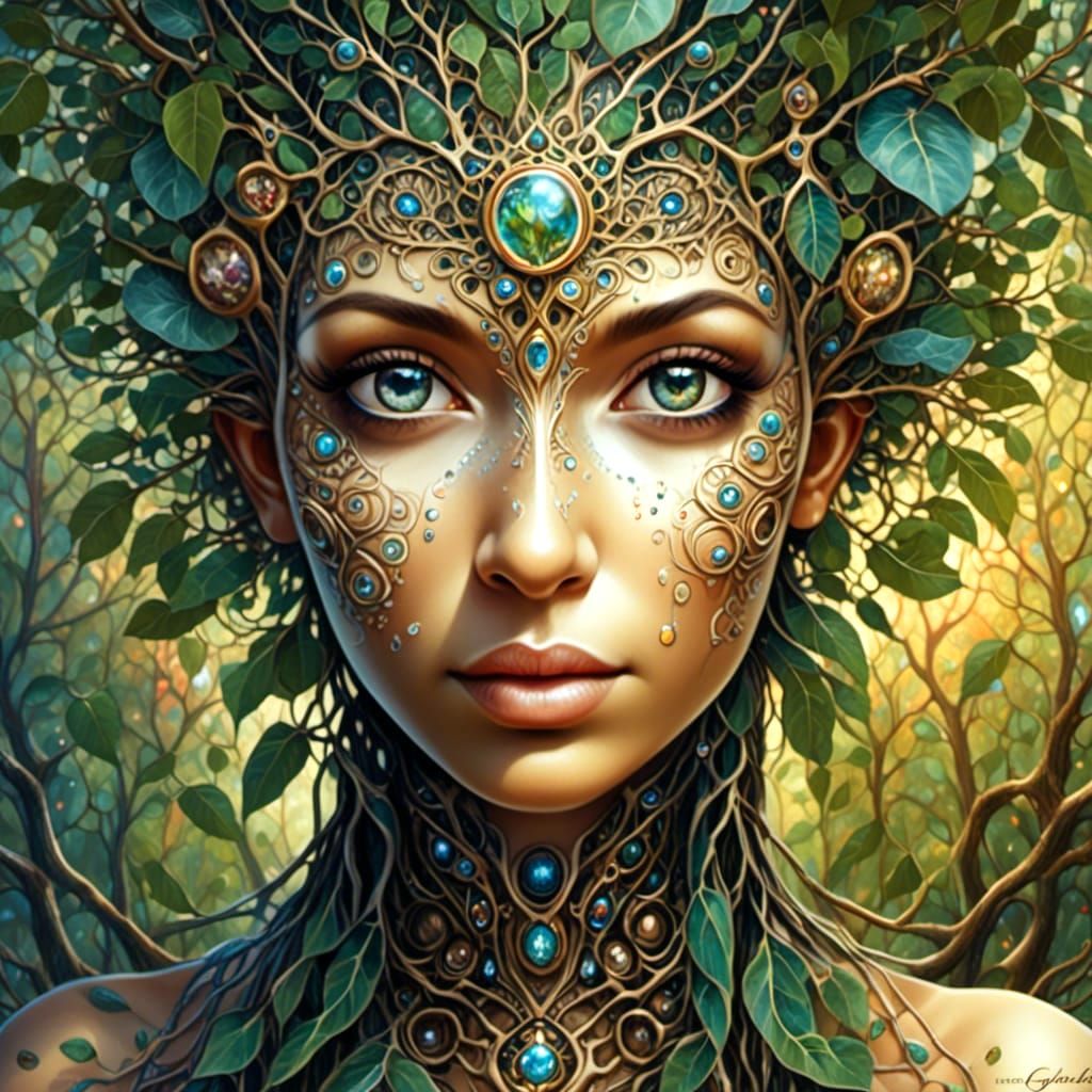 Surreal Extraterrestrial Portrait with Fig Tree