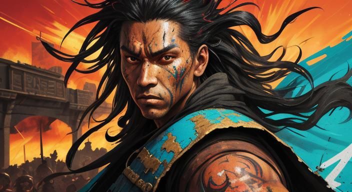 Fierce Warrior in Arena: Graffiti Art Style