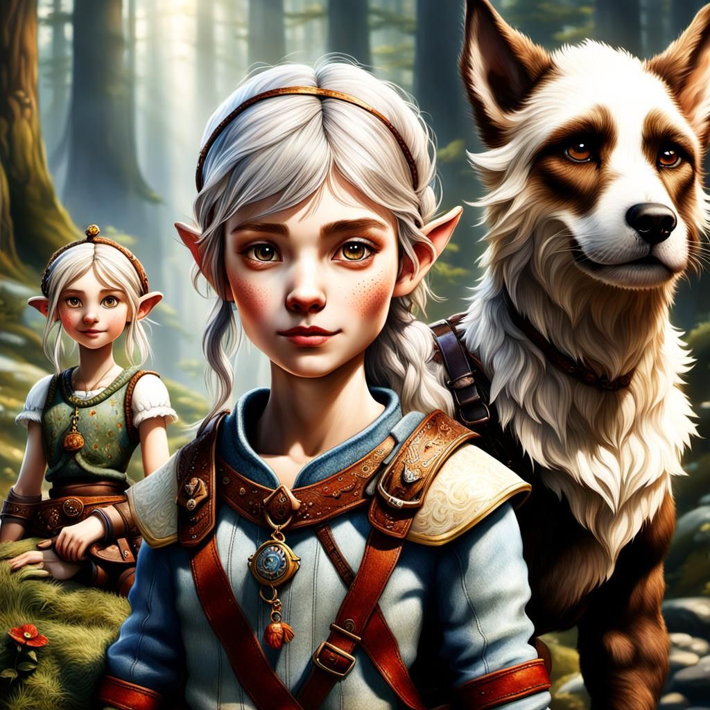 Gnome Druid Traveler on Dog, Fantasy Concept Art