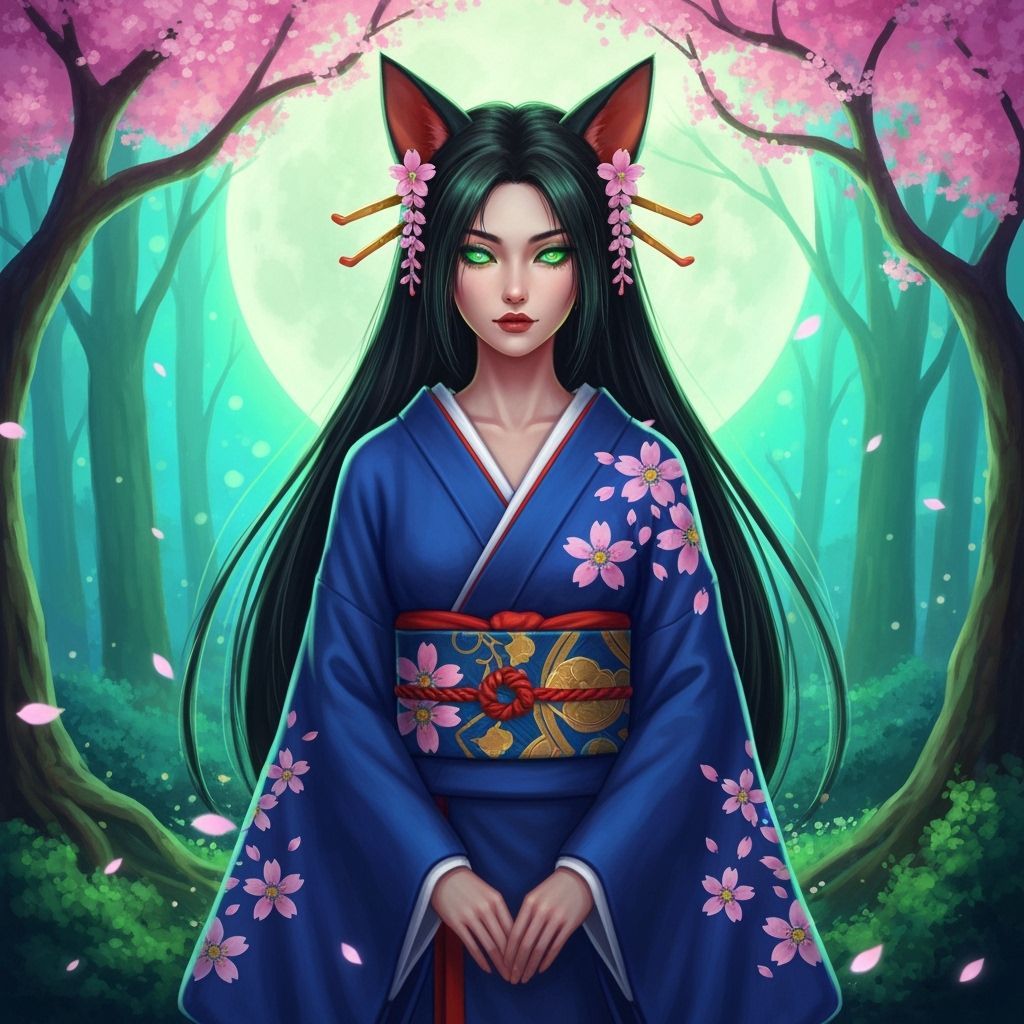 Vibrant Fox Goddess in Japanese Art Style