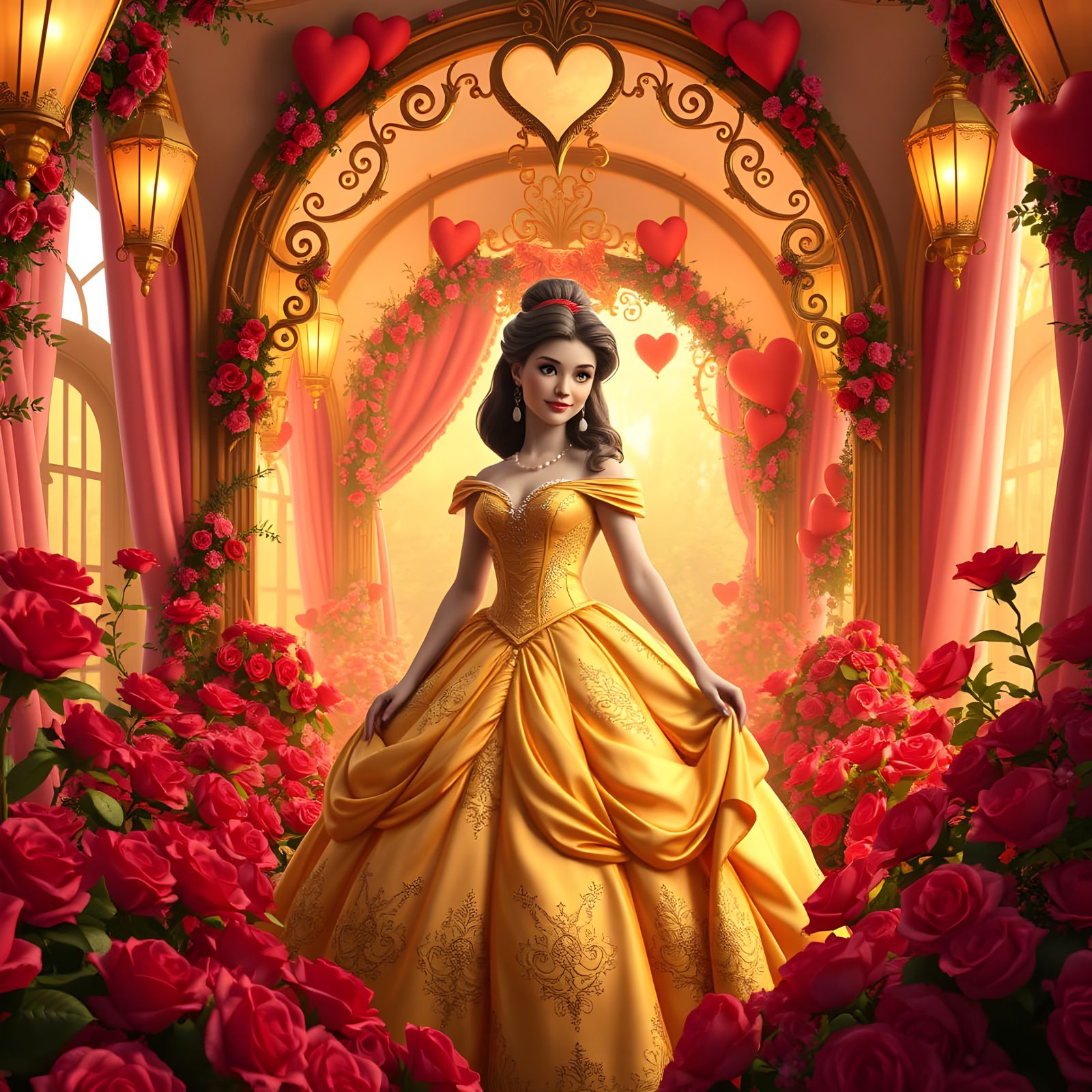 Romantic Disney Belle in Whimsical Valentine's Setting