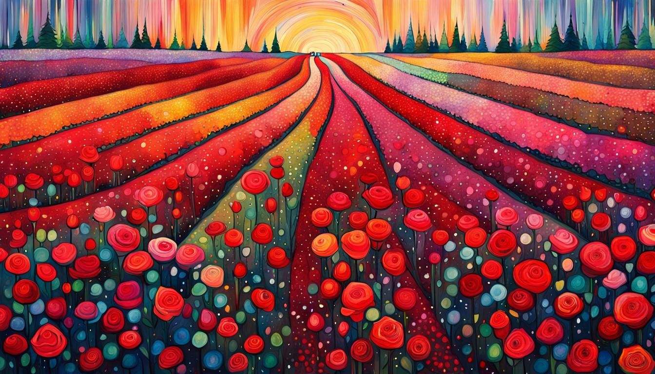 Rose Field in the Style of Egon Schiele