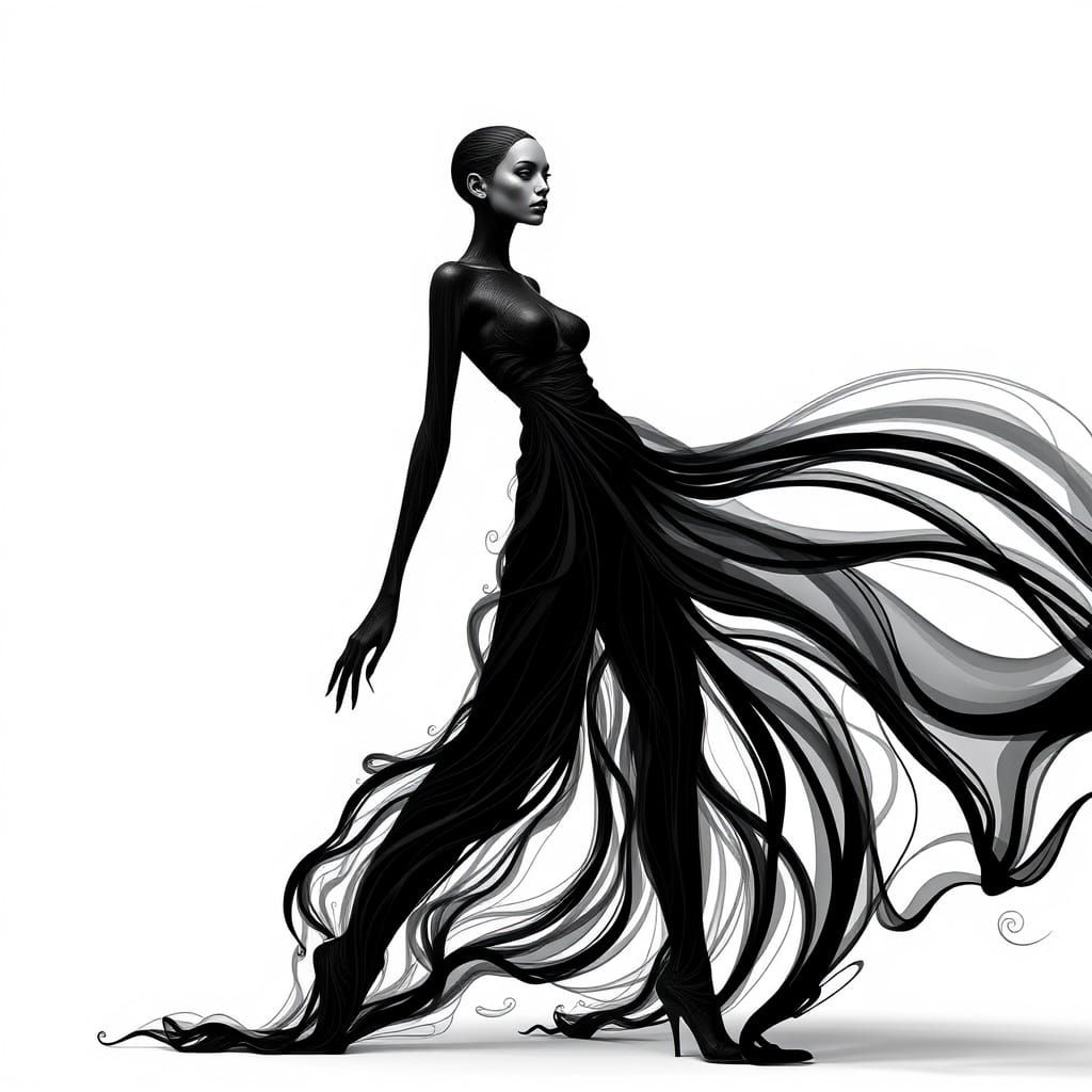 Surreal Fashion Model in Dynamic Brushwork Style