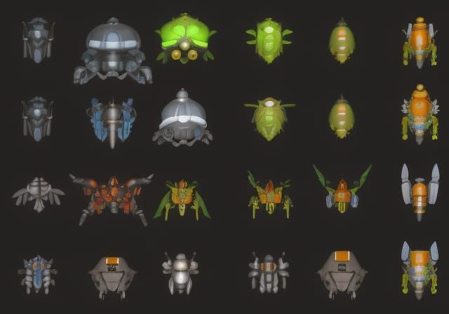 2D Mechanical Insect Kitbash Game Asset Sheet