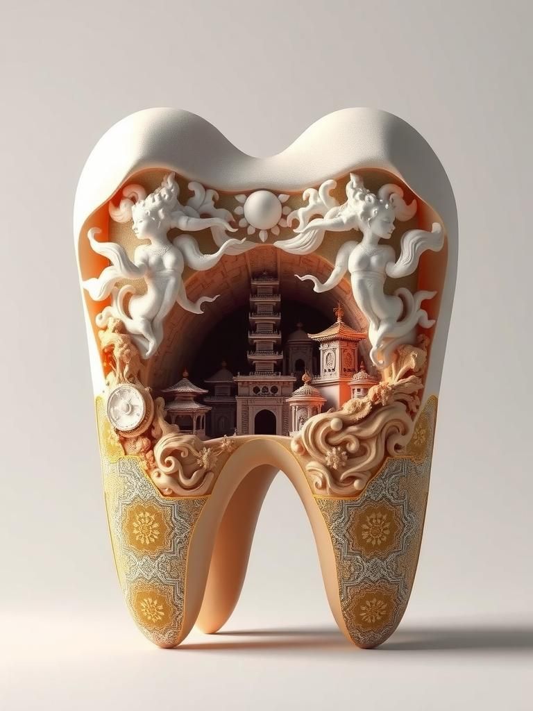 Ancient Chinese Grotto Blooms in Tooth, Sci-Fi Render