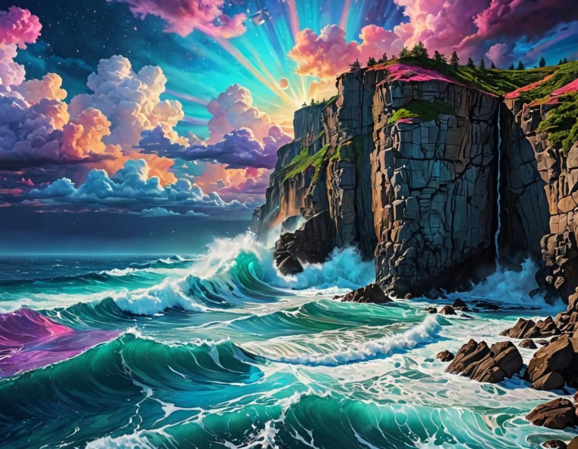 Psychedelic Cliffside: A Cosmic Holographic Illustration