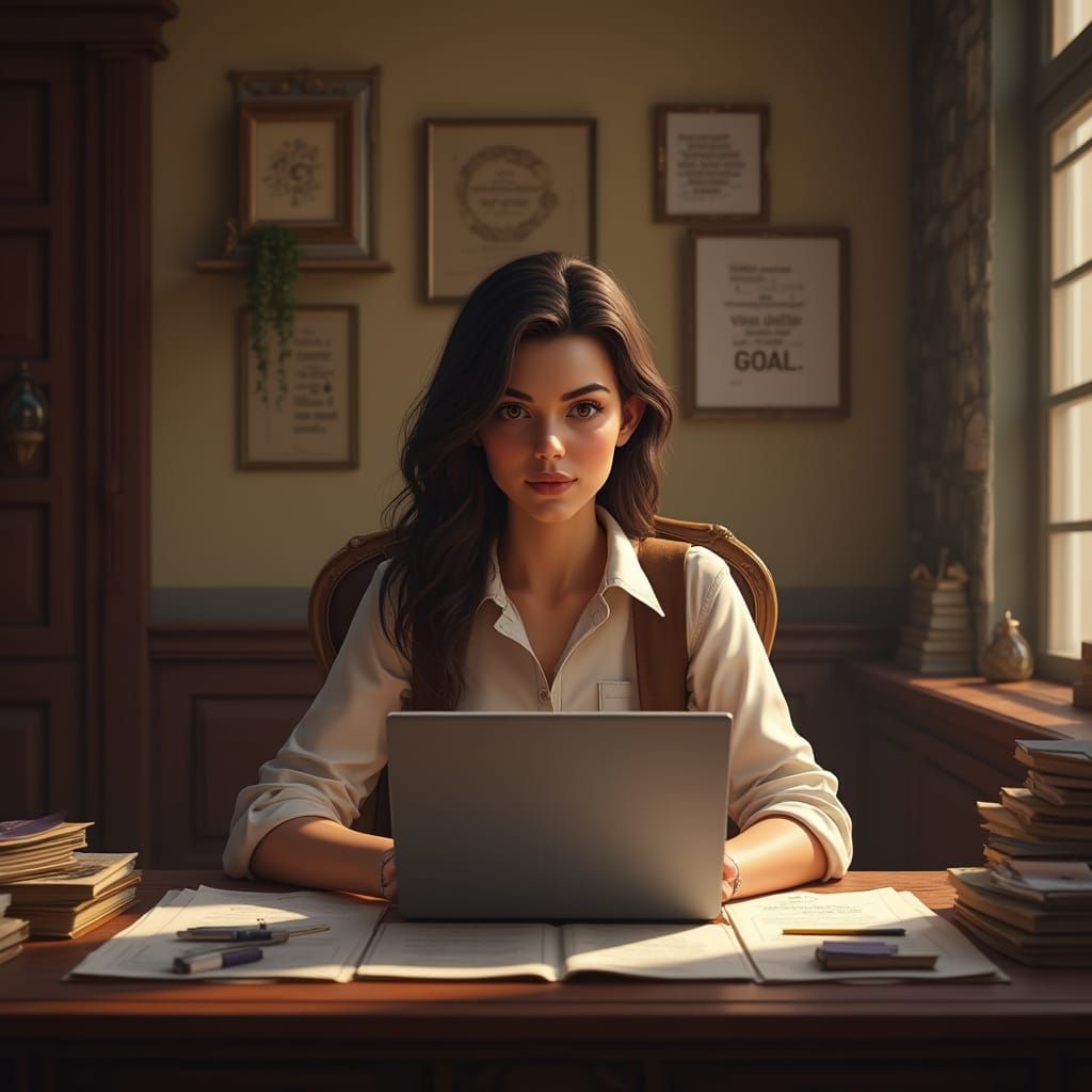 Determined Woman Plans Future with Purpose