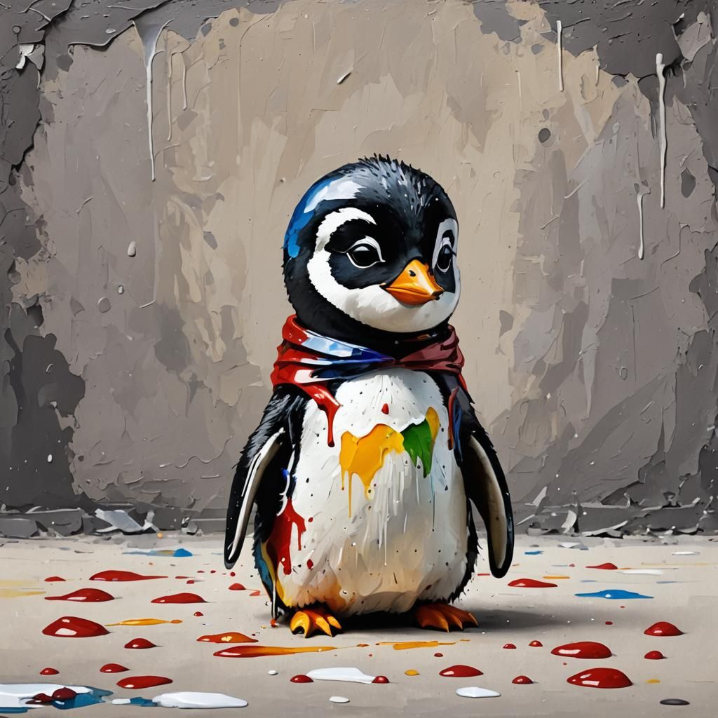 Vibrant Digital Penguin in Downward Dog Pose