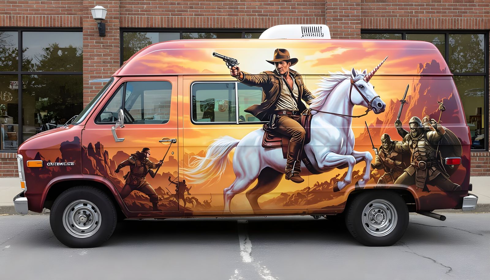 Indiana Jones Rides Unicorn: Airbrush Van Mural