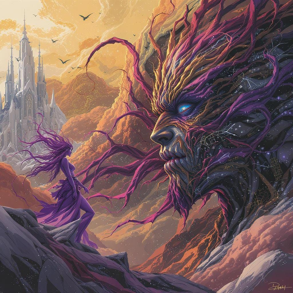 Epic Composition with Warped Perspectives and Vibrant Color