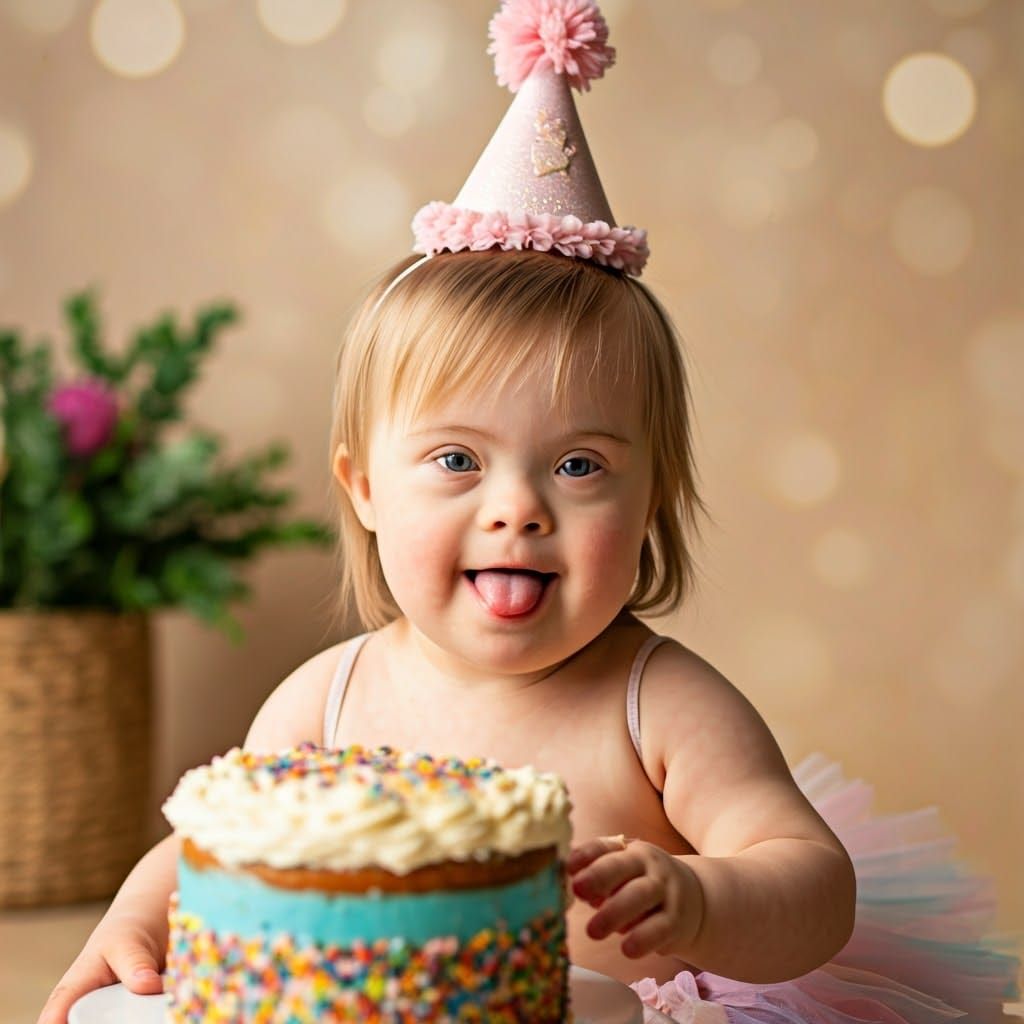 Joyful Down Syndrome Baby Girl Smashes Birthday Cake in Past...
