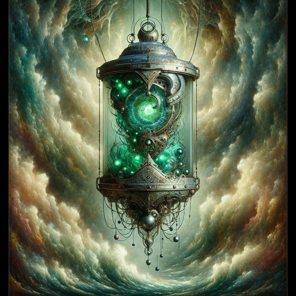 Biomechanical Glass Container Radiates Emerald Glow in Turbu...