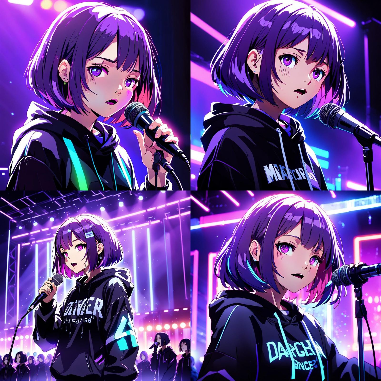 Sad Girl Singing on Stage in Anime Style