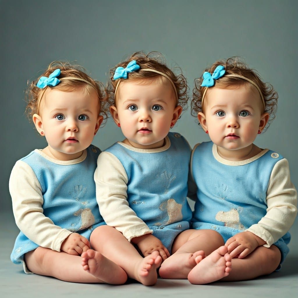 Triplets Portrait: Radiant Babies in High-Resolution