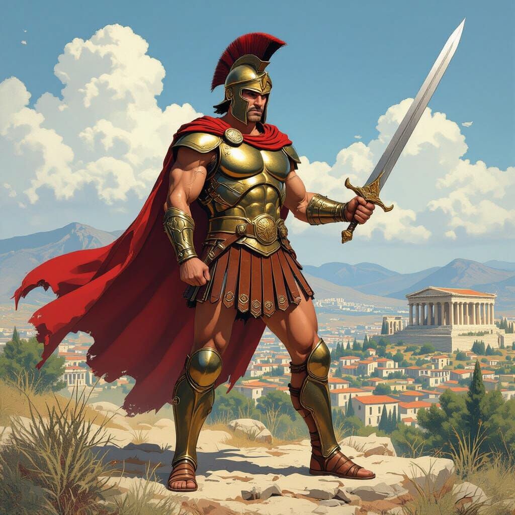 Bruce Campbell as a Greek Hero in Epic Art Style