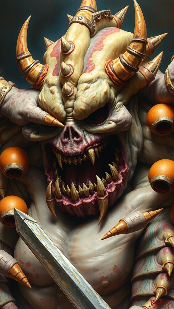 Obese Dungeon Creature Devouring Men, Horror Acrylic Art