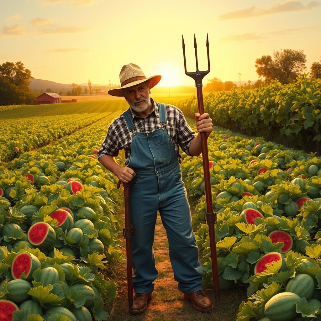 Farmer Guards Watermelon Patch in Rockwell Style