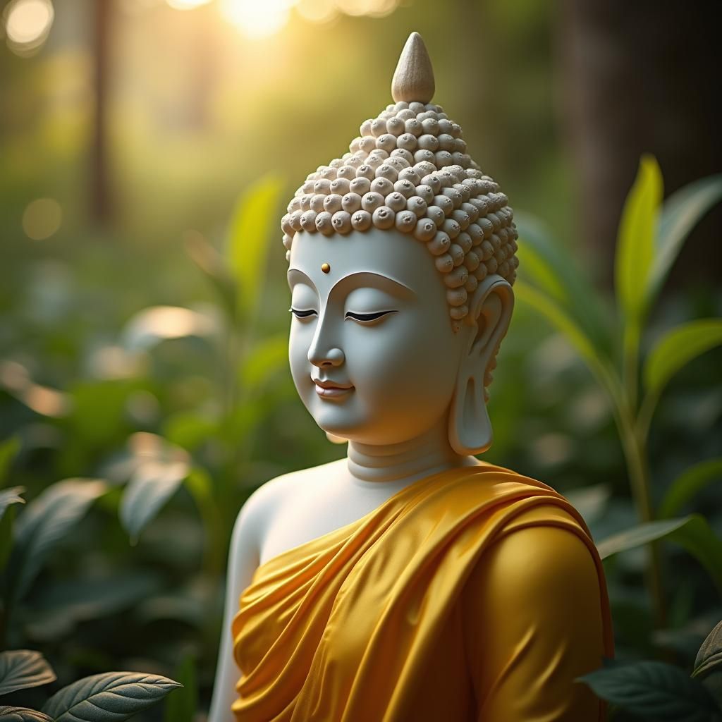 Serene Buddha Statue in Golden Light