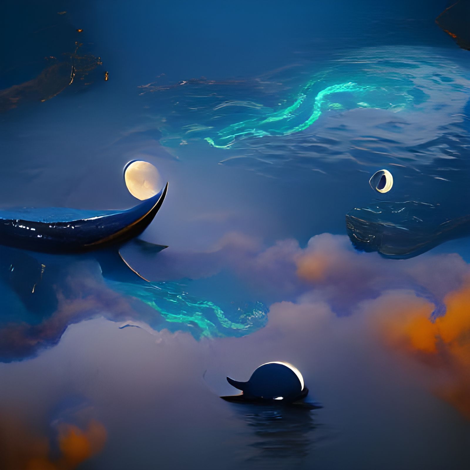 Whale Under Moon in Detailed Matte Painting