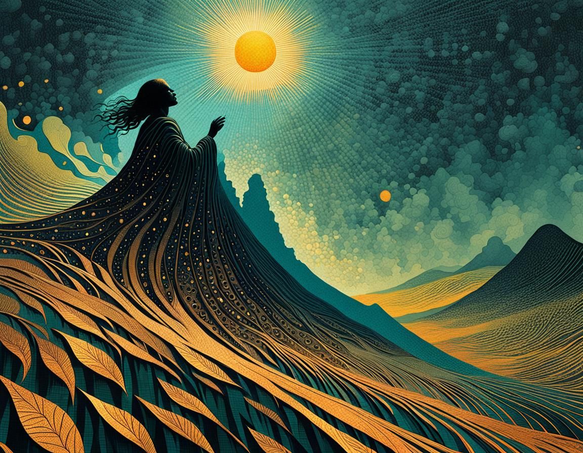 Sun Profile Halftone Pattern Editorial Illustration