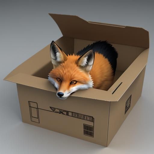 Fox in Cardboard Box: Detailed 3D Anime Art