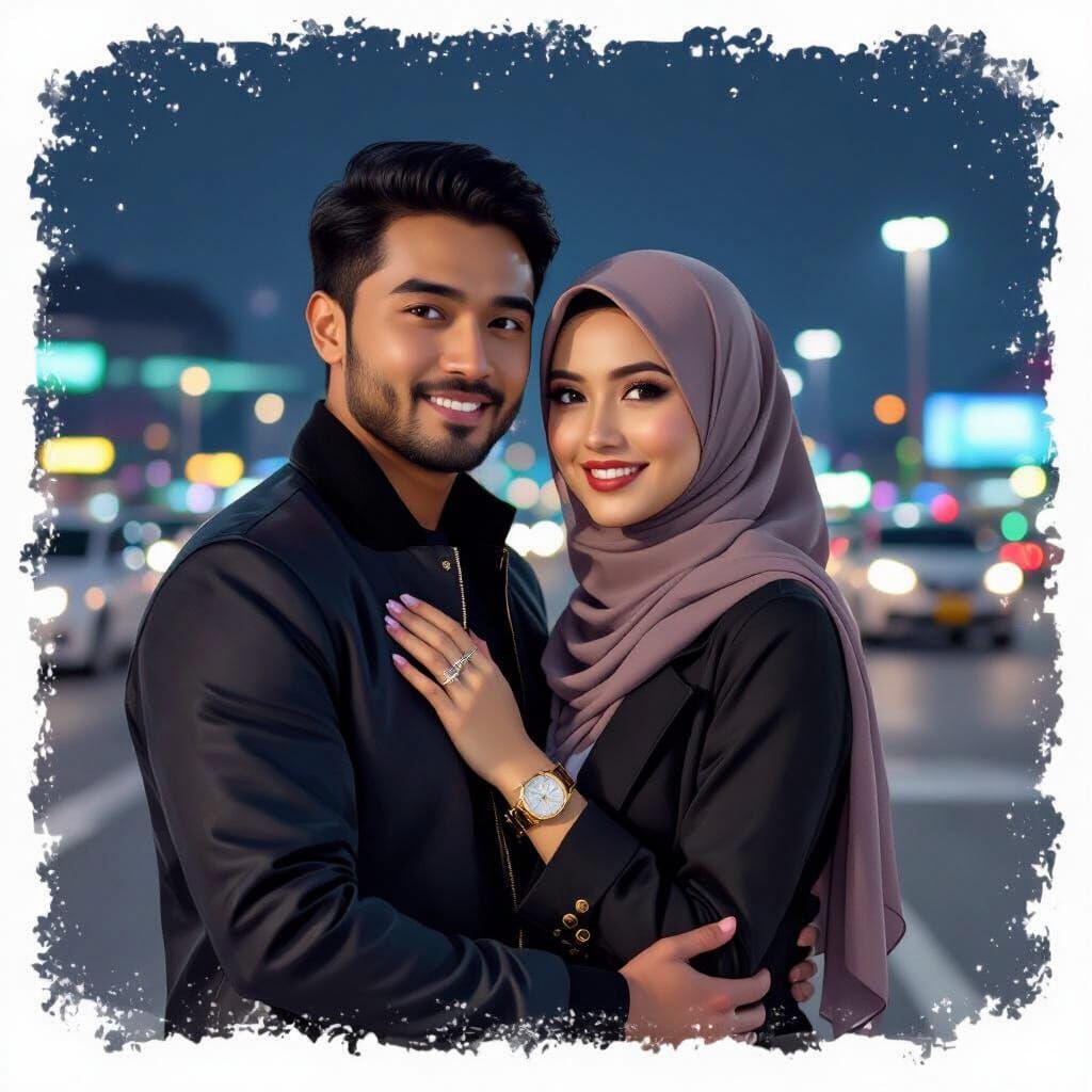 Romantic Indonesian Couple in Airport Scene