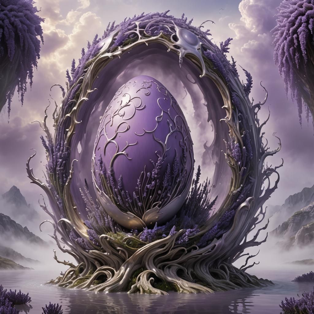 Giant Lavender Egg in Surreal Watercolor Concept Art