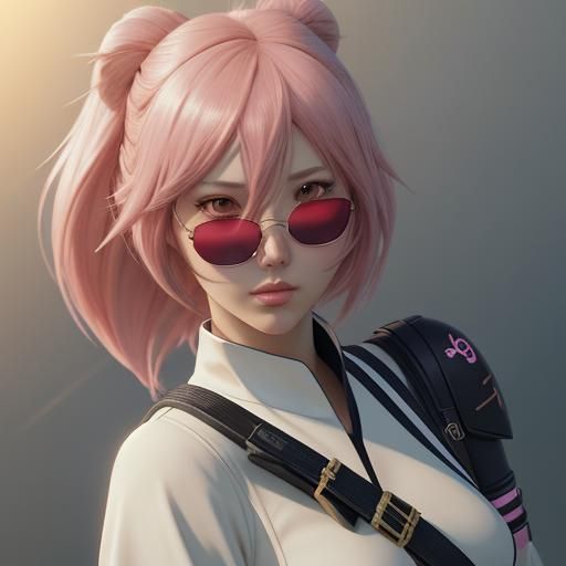 Anime Girl with Gun in 3D Pastel Style