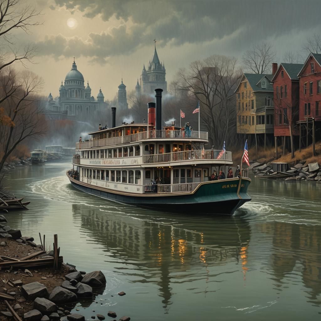 Post-Apocalyptic Paddle Wheeler on Imaginary River