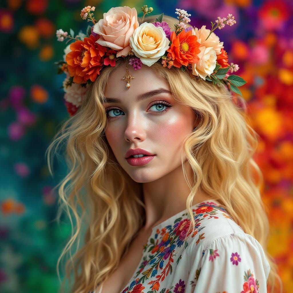 Hippy Lady Portrait in Art Nouveau Style