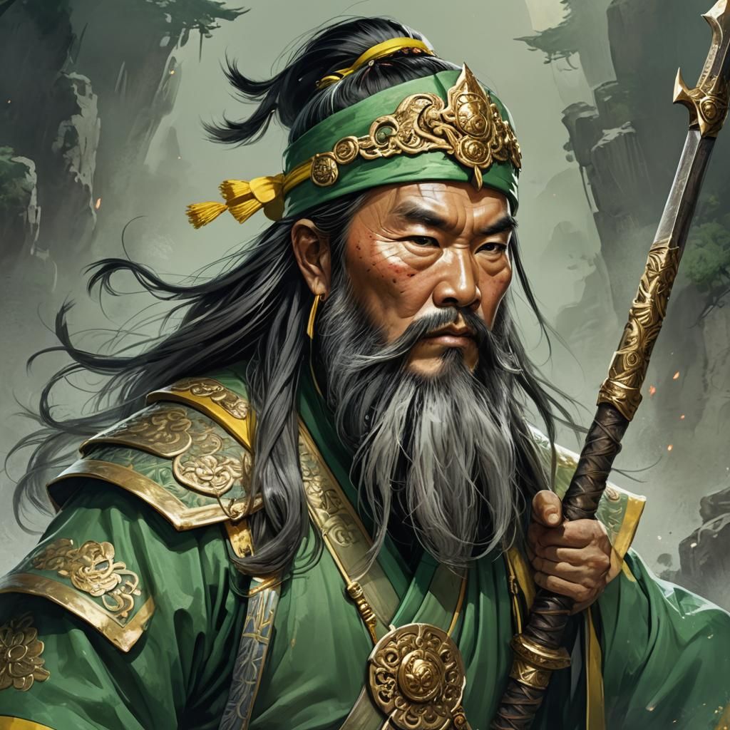 Chinese General Portrait in Traditional Green Robes
