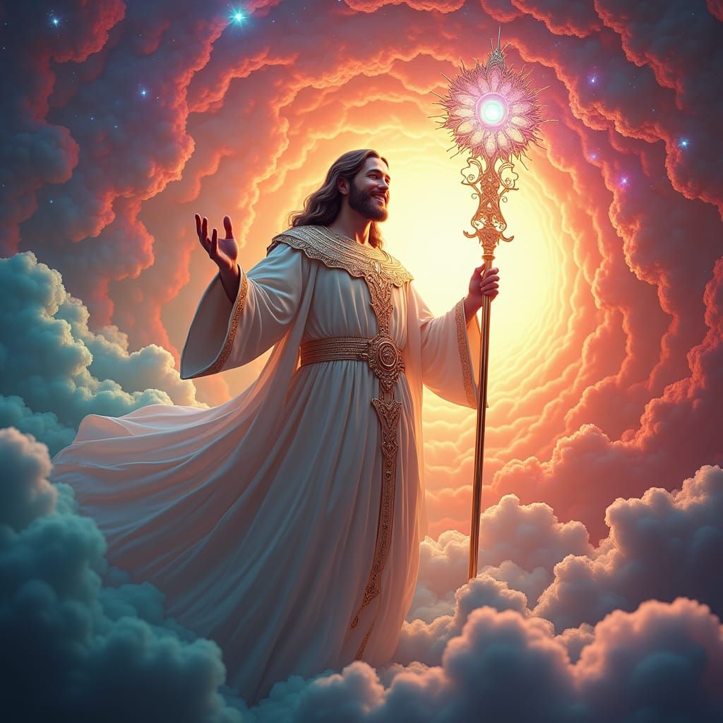 Smiling Jesus Christ in Psychedelic Outer Space