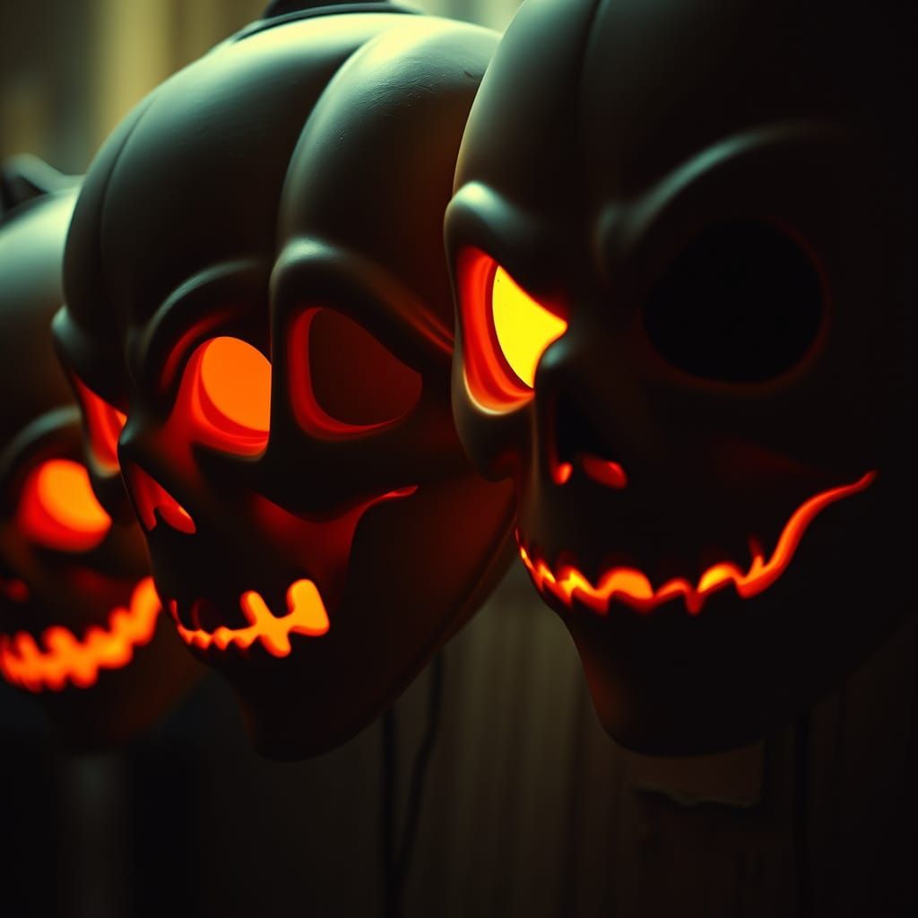 Original Halloween Masks in Dramatic Cinematic Lighting