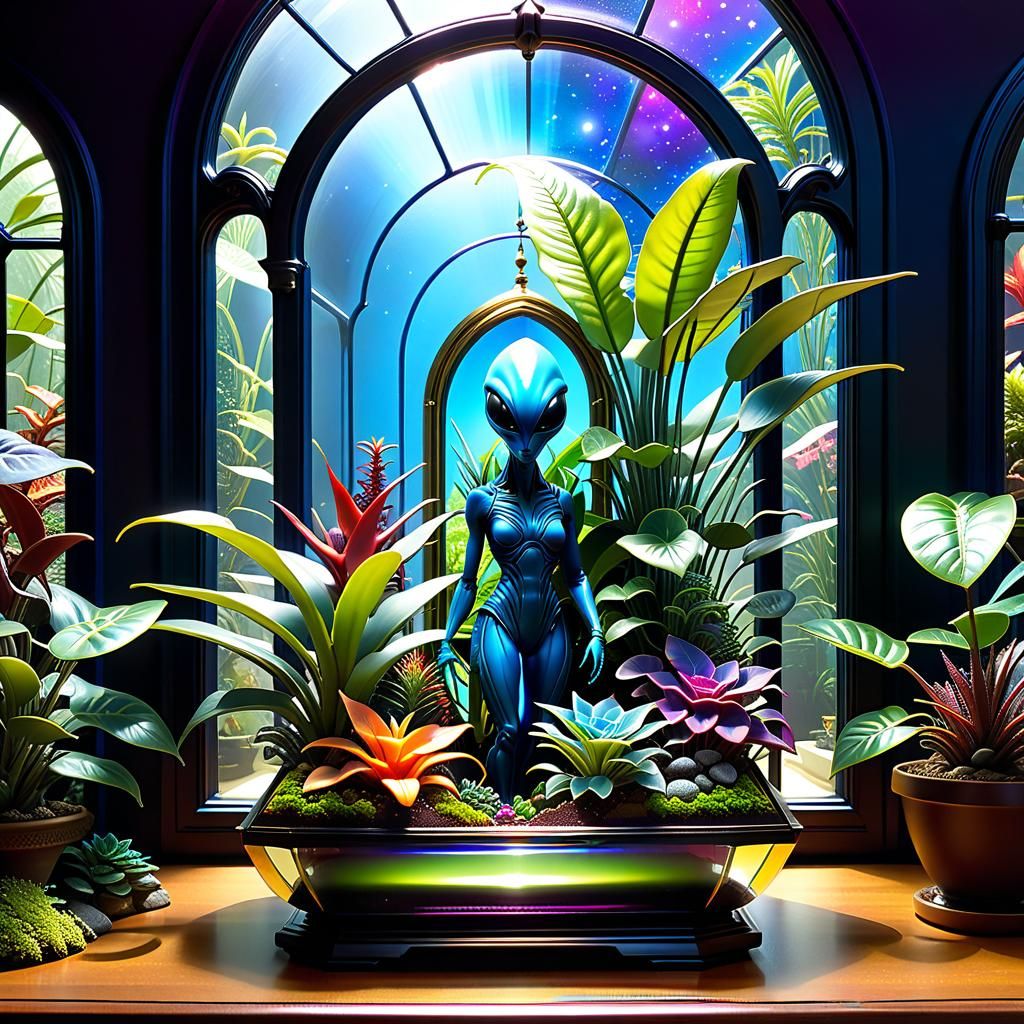 Alien Terrarium with Plant Hybrid in Atrium