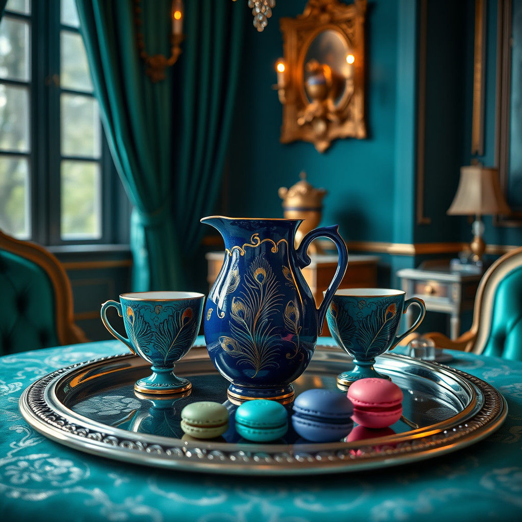 Peacock-Colored Tea Room in Hyperrealistic HDR