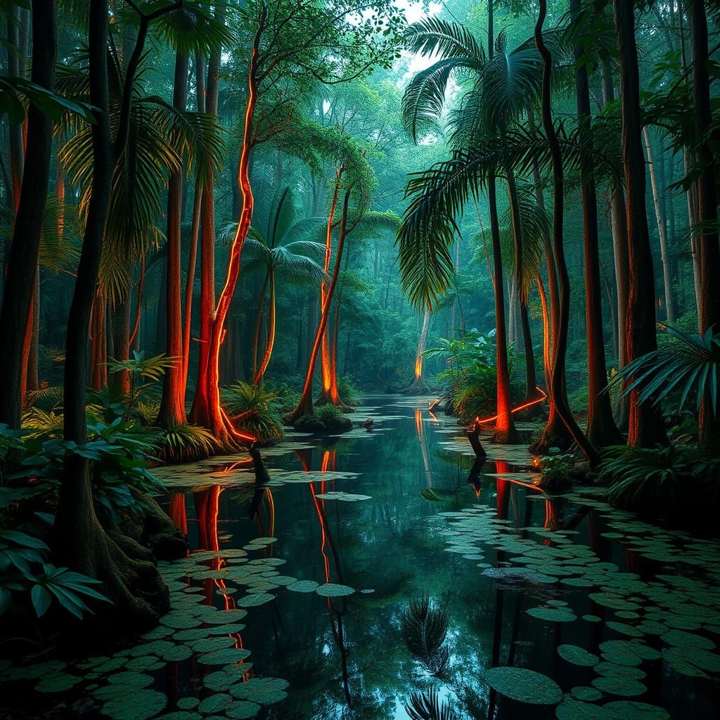 Glowing Swamp Forest in Neon Hues