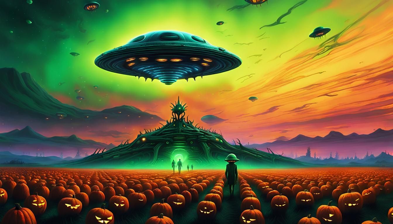 Alien Jack O'Lantern Emerges in Surreal Digital Art