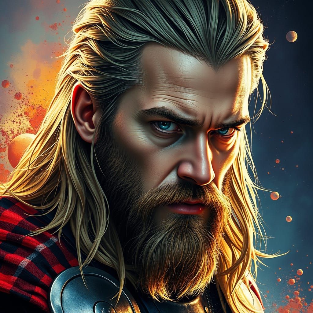 Hyperrealistic Portrait of Thor in Splash Art Style