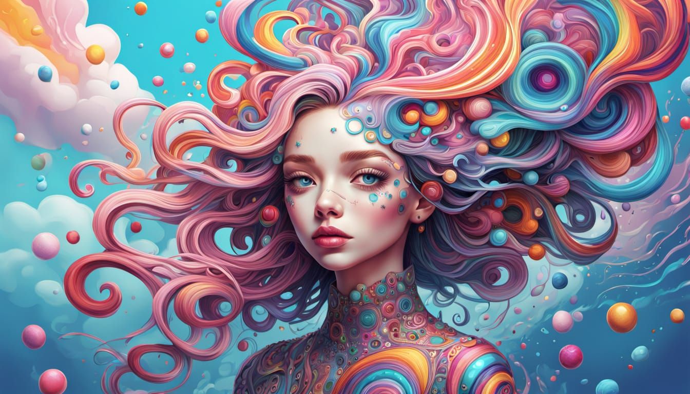 Whimsical Rainbow Girl in Vibrant Candy Art Style