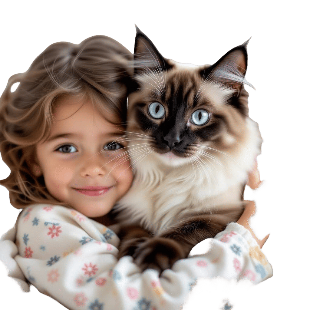 Siamese Cat Cradled by Little Girl in Realistic Style