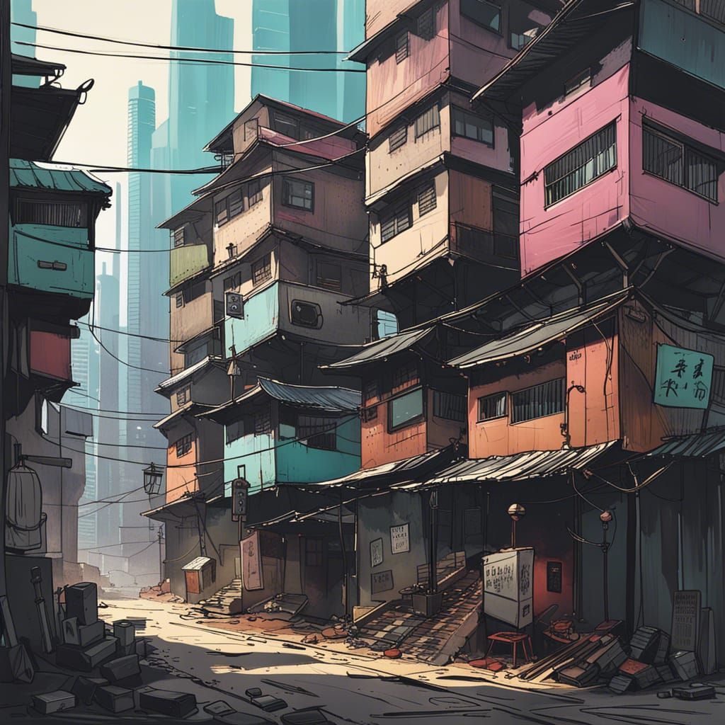 Cyberpunk Slums of Hong Kong in Anime Style