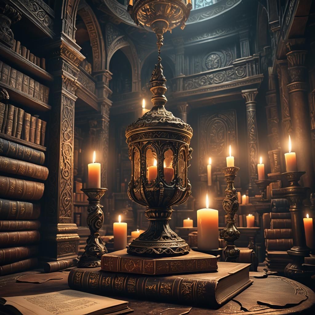 Mystical Candle in Ornate Chamber, Fantasy Concept Art