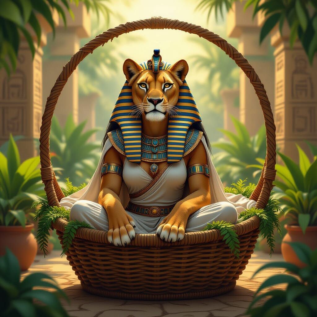 Lion Goddess Sekhmet in Temple Garden Art