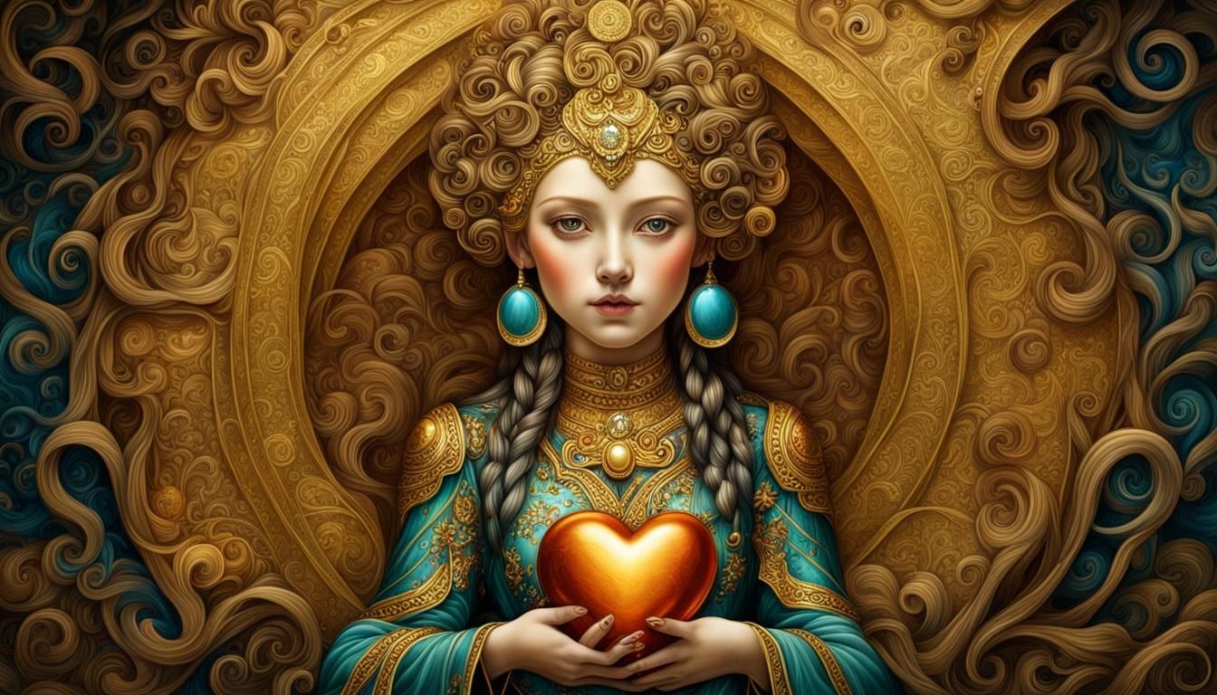 Fantasy Lady on Stone Heart, Digital Illustration